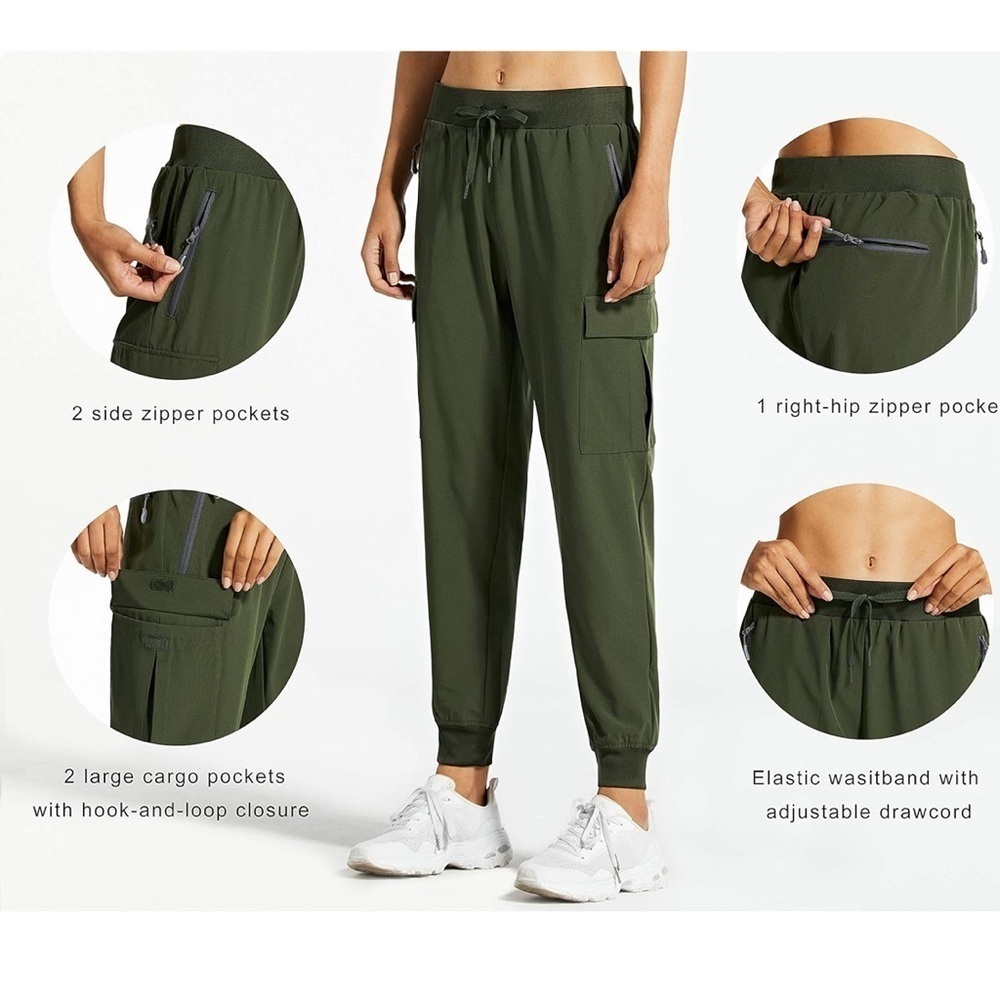 NWT Olive Cargo Jogger Pants Water Resistant UPF 50+ Outdoor Hiking Casual XXXL - Picture 3 of 12